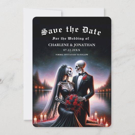 Gothic Navy Skelett Hochzeit Save the Date (Vorderseite)