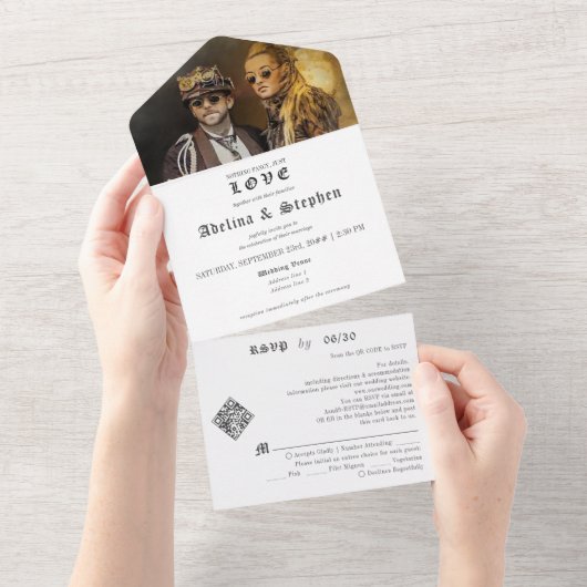 Gothic Nichts Extravagant nur Liebe QR Code Hochze All In One Einladung (Abreißen)