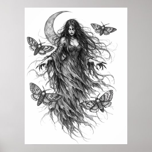 Gothic Night Witch und Luna-Motte Dark Folklore Ar Poster (Vorne)