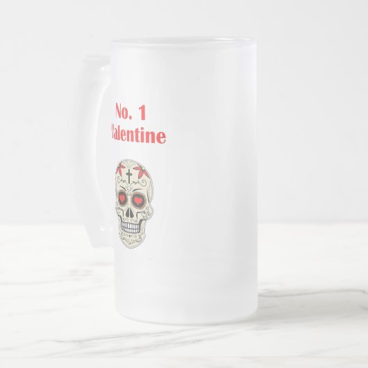 Gothic Number 1 Valentine Herz Zucker Schädel Mattglas Bierglas (Vorderseite Links)