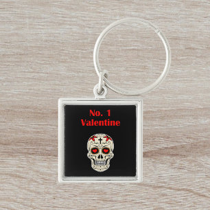 Gothic Number 1 Valentine Herz Zucker Schädel Schlüsselanhänger