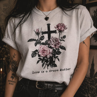 Gothic Occult Friedhof Rose und Kreuz T-Shirt