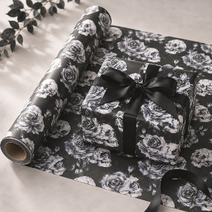 Gothic Occult Skull und Rose Geschenkpapier