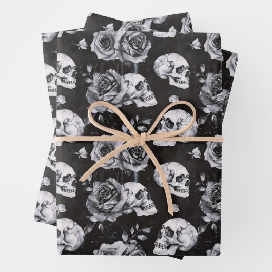 Gothic Occult Skull und Rose Geschenkpapier Set (Beispiel)