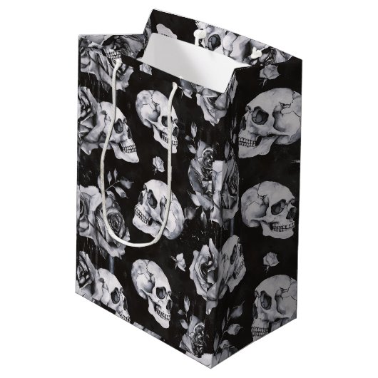 Gothic Occult Skull und Rose Mittlere Geschenktüte (Rückseite Schrägansicht)