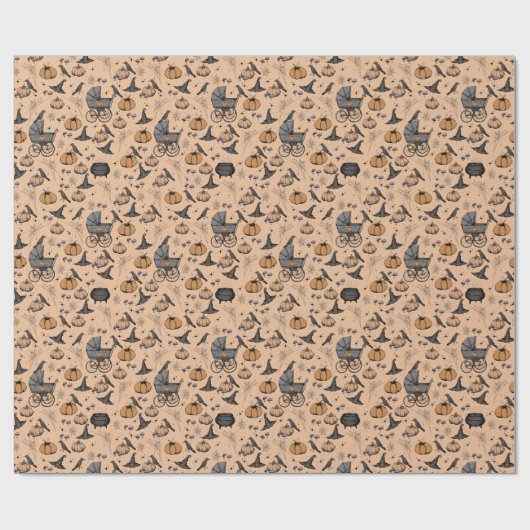 Gothic Orange Baby Carriage Halloween Geschenkpapier (Flach)