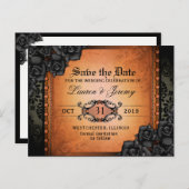 Gothic Orange & Black Halloween Rett Date PostCard Ankündigungspostkarte (Vorne/Hinten)