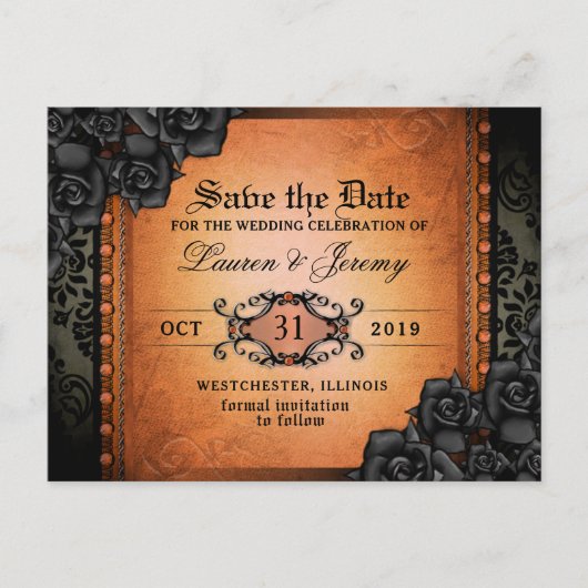 Gothic Orange & Black Halloween Rett Date PostCard Ankündigungspostkarte (Vorderseite)
