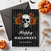 Gothic Orange Bloral Skull Happy Halloween Karte