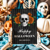 Gothic Orange Bloral Skull Happy Halloween Karte