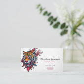 Gothic Orange Tiger Head mit Feathers Tattoo Visitenkarte (Stehend Vorderseite)