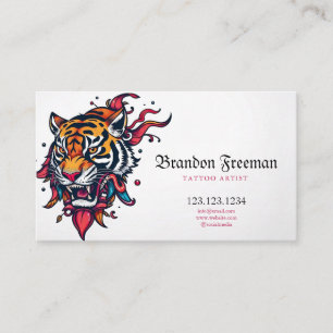 Gothic Orange Tiger Head mit Feathers Tattoo Visitenkarte