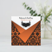 Gothic Orange und Black Damask Einladung (Stehend Vorderseite)