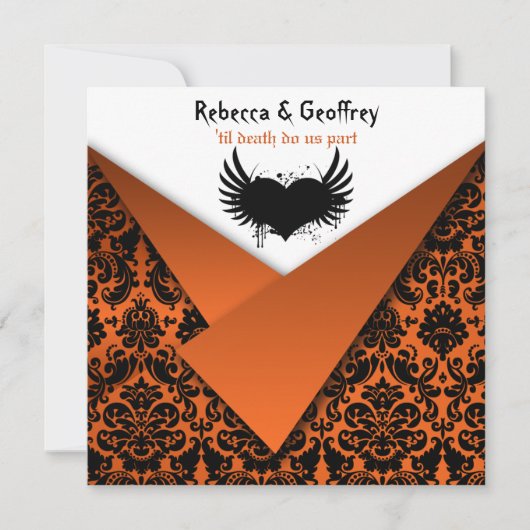 Gothic Orange und Black Damask Einladung (Vorderseite)