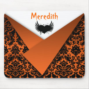 Gothic Orange und Black Damask Mousepad