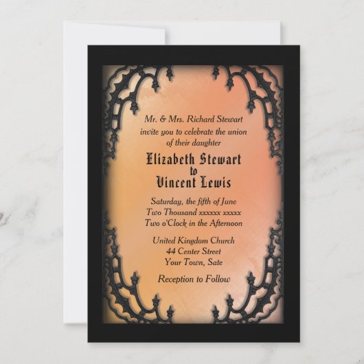 Gothic Orange Wedding Theme Einladung (Vorderseite)