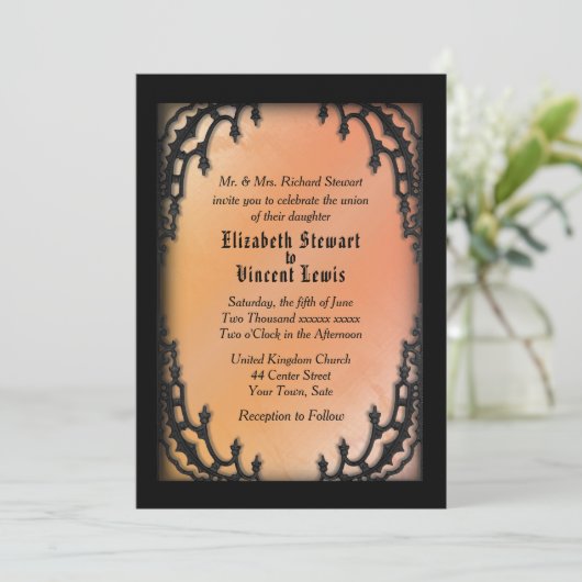 Gothic Orange Wedding Theme Einladung (Stehend Vorderseite)