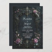 Gothic Ornate Purple Rose Filigree Wedding Einladung (Vorne/Hinten)