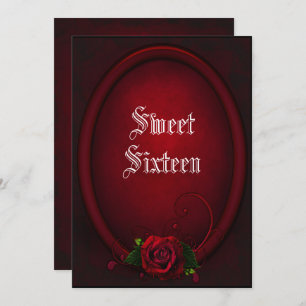 Gothic Oval Frame & Blood Rose Sweet 16 Einladung