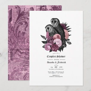 Gothic Owl und Mauve Vintag Floral Couples Dusche Einladung