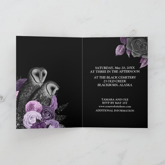 Gothic Owls Wedding Ankündigung (Innenseite)