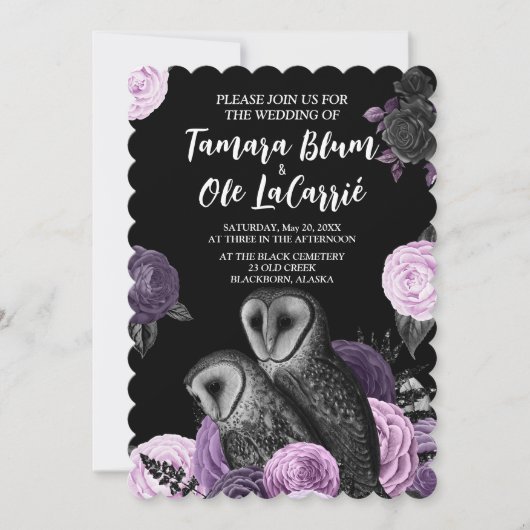 Gothic Owls Wedding Einladung (Vorderseite)