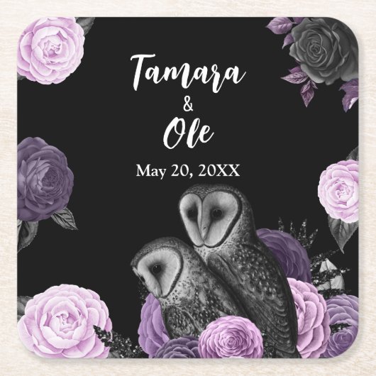Gothic Owls Wedding Rechteckiger Pappuntersetzer (Vorderseite)