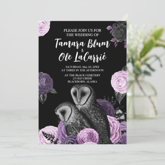 Gothic Owls Wedding Save The Date (Stehend Vorderseite)