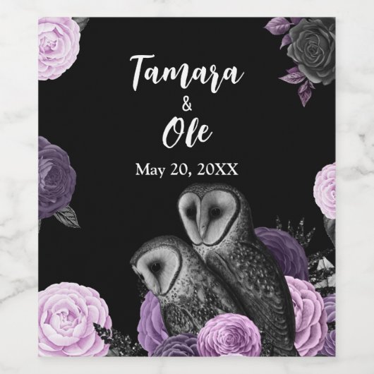Gothic Owls Wedding Weinetikett (Einzelnes Label)
