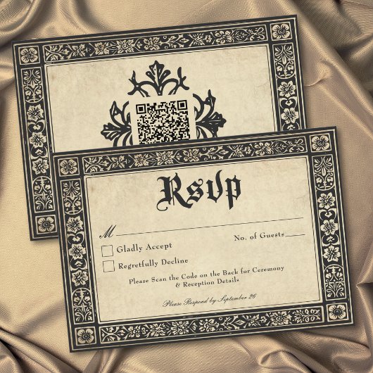 Gothic Parchment Medieval Until Death Wedding QR RSVP Karte