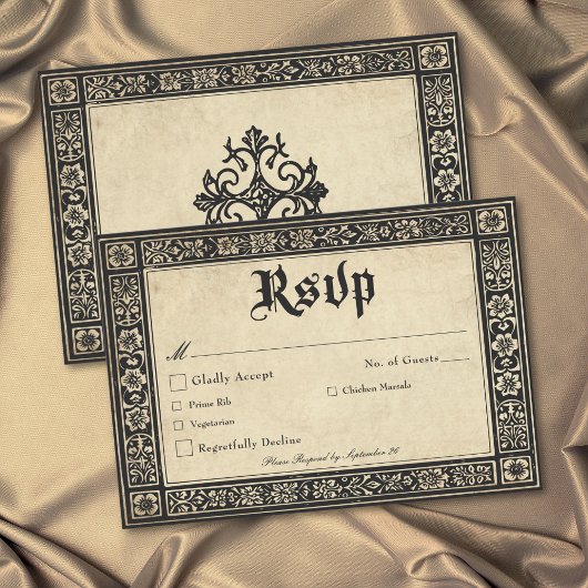 Gothic Parchment Medieval Until Death Wedding RSVP Karte