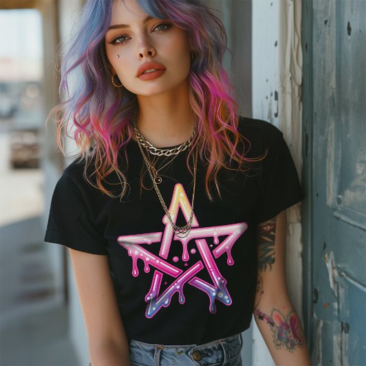 Gothic Pastel Dripping Pentagram Cyber-Rave T-Shirt