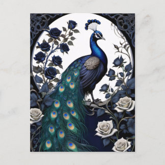 Gothic Peacock Black Rose Postkarte