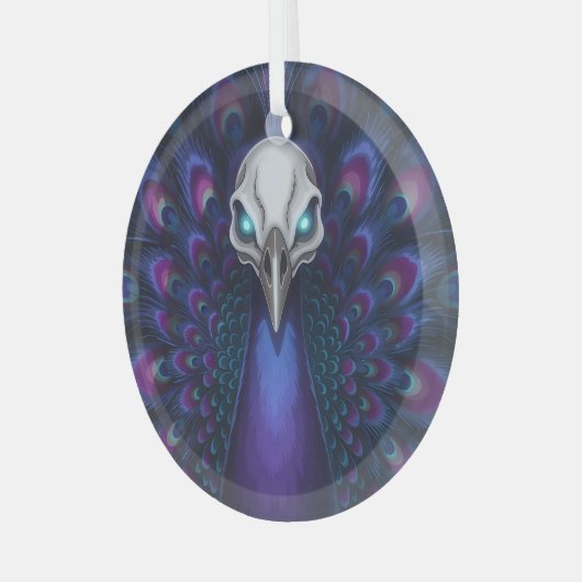 Gothic Peacock Skull Ornament Aus Glas (Vorderseite links)