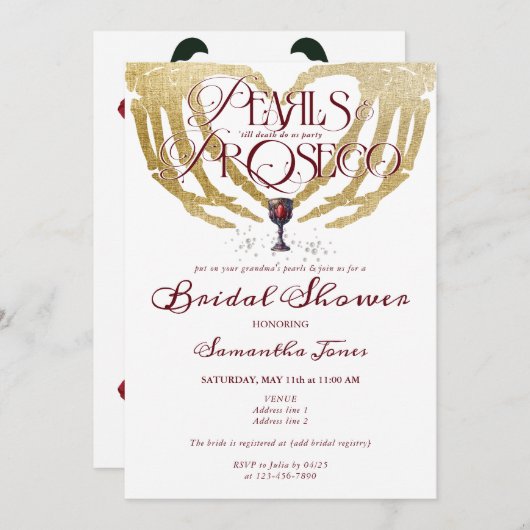 Gothic Pearls & Prosecco 'Bis zum Tod Brautparty Einladung (Vorne/Hinten)