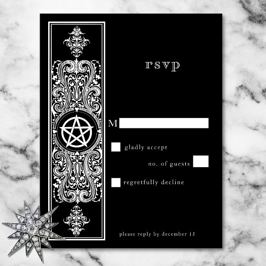 Gothic Pentagram Star Schwarz-weiß Wedding RSVP Karte