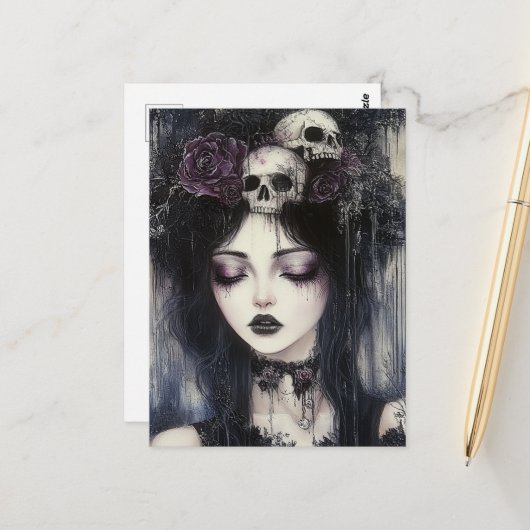 Gothic Persephone Queen of the Underworld Postkarte (Vorderseite/Rückseite Beispiel)