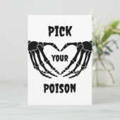 Gothic Pick Your Poison Halloween Baby Dusche Schi Einladung (Stehend Vorderseite)