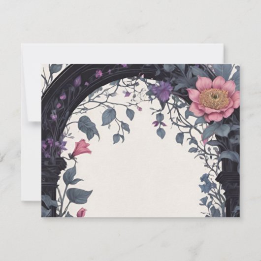 Gothic Pink Floral Garden Gate Pagan Handfasts Save The Date (Rückseite)