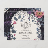 Gothic Pink Floral Garden Gate Pagan Handfasts Save The Date (Vorne/Hinten)