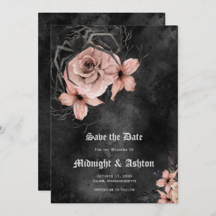 Gothic Pink Floral Spider Save the Date Einladung