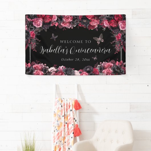 Gothic Pink Red & Black Moody Quinceañera Banner (Insitu)
