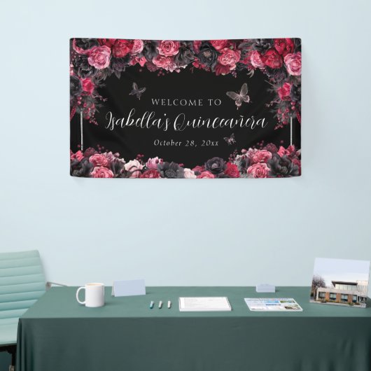 Gothic Pink Red & Black Moody Quinceañera Banner (Messeveranstaltung)