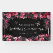 Gothic Pink Red & Black Moody Quinceañera Banner (Horizontal)