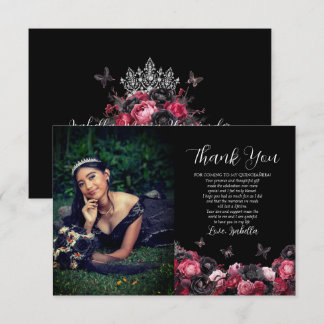 Gothic Pink Red & Black Moody Quinceañera Dankeskarte