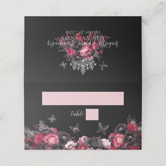 Gothic Pink Red & Black Moody Quinceañera Platzkarte (Außenseite Aufgefaltet)