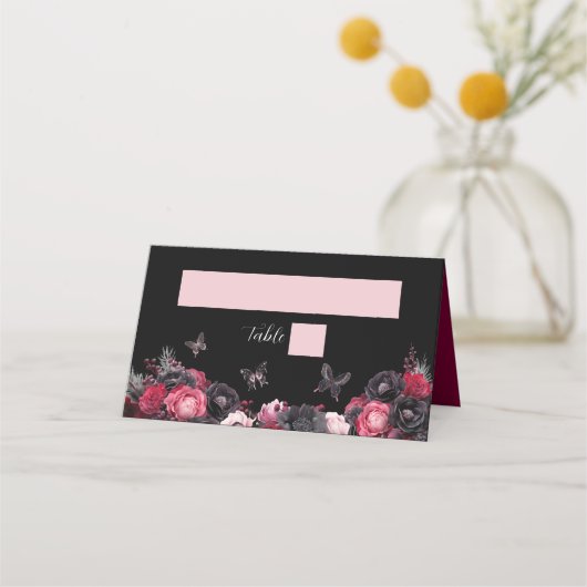 Gothic Pink Red & Black Moody Quinceañera Platzkarte (Vorderseite)