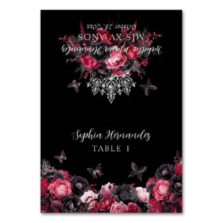 Gothic Pink Red Black Moody Quinceañera Platzkarte Tischnummer