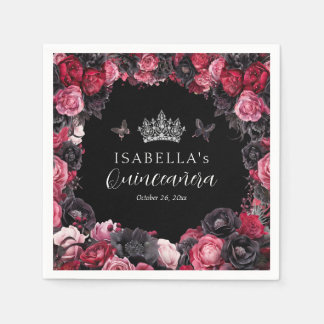 Gothic Pink Red & Black Moody Quinceañera Serviette