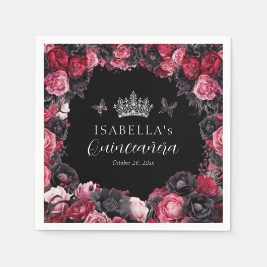 Gothic Pink Red & Black Moody Quinceañera Serviette (Vorderseite)